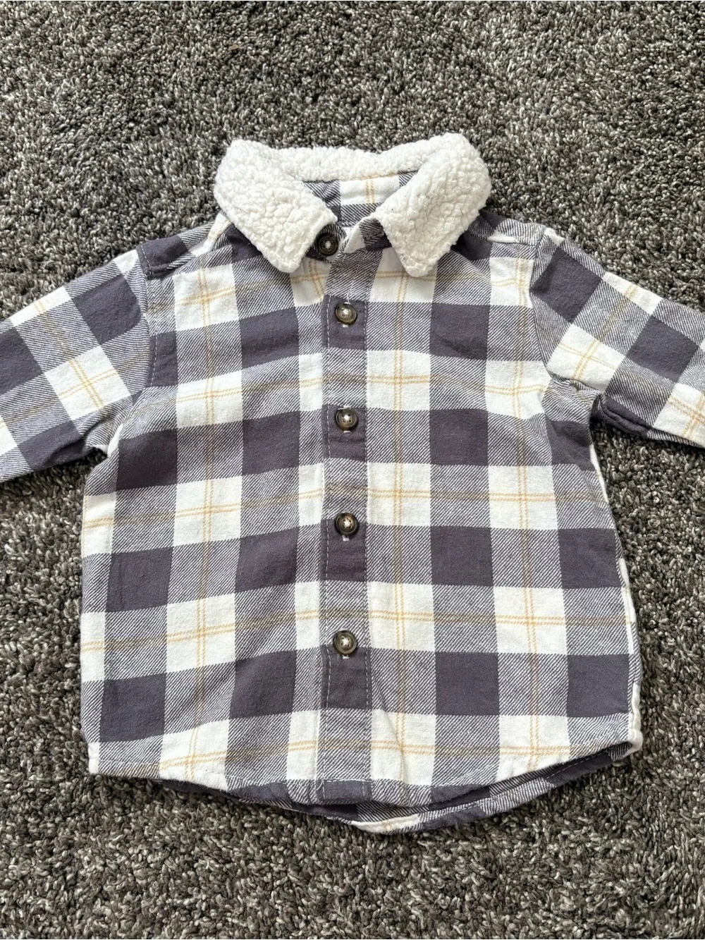 Carter's Gray & Cream Plaid Sherpa-Collar Button Shirt